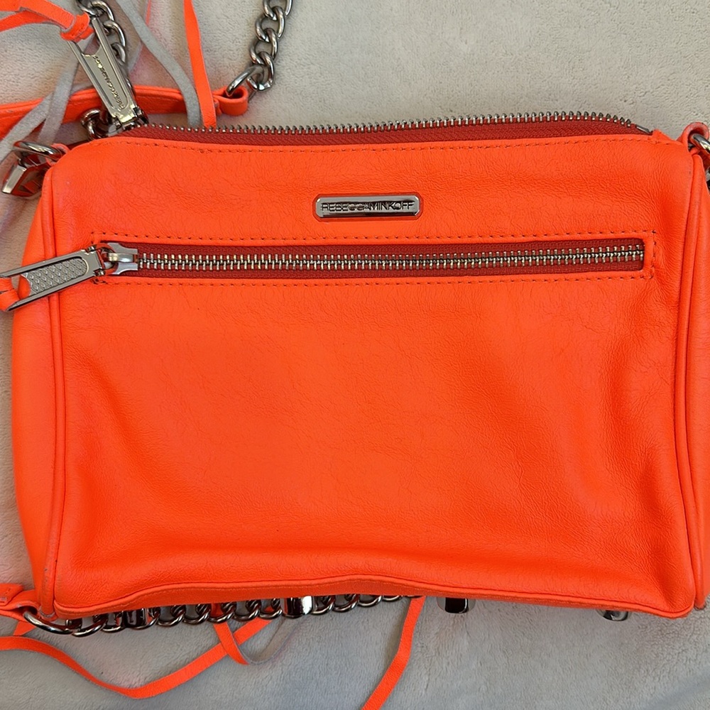 Neon orange Rebecca minkoff 5 zip mini Mac crossbody bag with dust bag - Picture 6 of 9